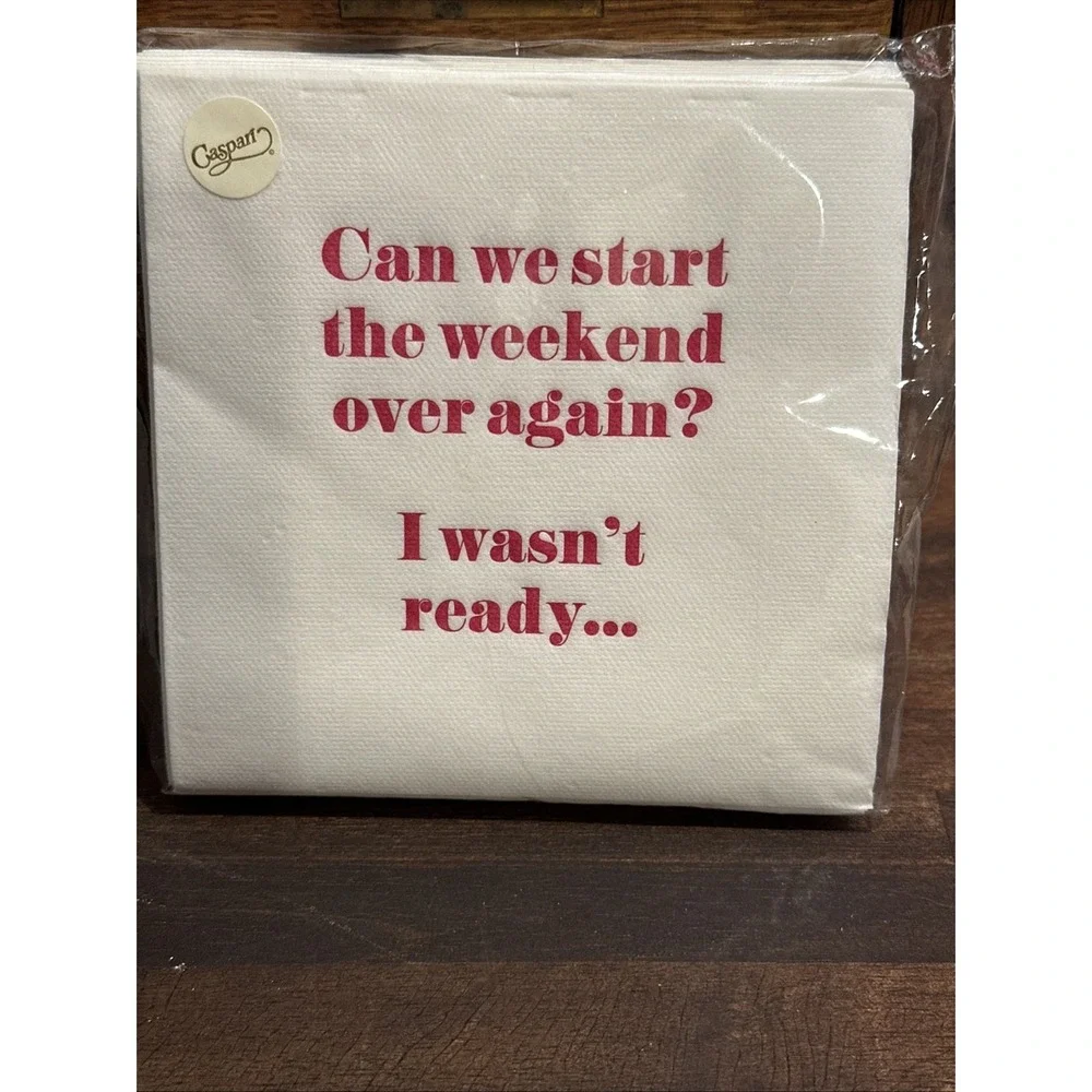 Caspari Cocktail Beverage Paper Napkins 18-Ct White Pink- FUN GIRLS WEEKEND WINE